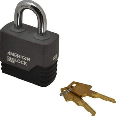 American Lock - 1-1/8" Shackle Clearance, Keyed Different Padlock with Weather Cover - 3/8" Shackle Diam, Brass - Eagle Tool & Supply