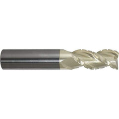 ProMax - 1/2" Diam, 5/8" LOC, 3 Flute Solid Carbide Roughing & Finishing Corner Radius End Mill - ZrN Finish, 2-1/2" OAL, 1/2" Shank Diam, Weldon Shank, 40° Helix, Centercutting, Stub Length - Eagle Tool & Supply