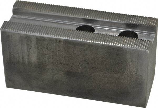 Atlas Workholding - 1.5mm x 60° Serrated Attachment, Square Soft Lathe Chuck Jaw - Steel, 1.18" Btw Mount Hole Ctrs, 4" Long x 1-1/2" Wide x 2" High, 0.63" Groove, M12mm Fastener - Eagle Tool & Supply