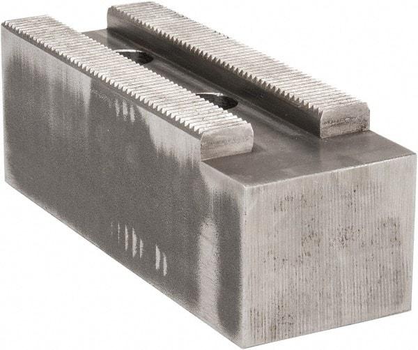 Atlas Workholding - 1.5mm x 60° Serrated Attachment, Square Soft Lathe Chuck Jaw - Steel, 2.362" Btw Mount Hole Ctrs, 7" Long x 2-1/2" Wide x 2-1/2" High, 0.984" Groove, M20mm Fastener - Eagle Tool & Supply