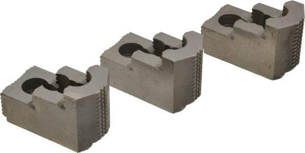 Atlas Workholding - 8" Max Chuck Diam Compatibility, Hard Steel 1.5mm x 60° Serrated Hard Lathe Top Jaws - 1.57" Wide x 2.95" Long x 1.96" High - Eagle Tool & Supply