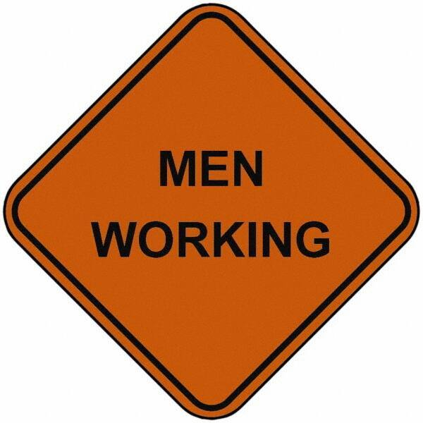 PRO-SAFE - "Men Working", 48" Wide x 48" High, Nylon Construction Roadway Signs - Orange, Square, Sign Stand Mount - Eagle Tool & Supply