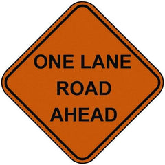 PRO-SAFE - "One Lane Road Ahead", 48" Wide x 48" High, Nylon Construction Roadway Signs - Orange, Square, Sign Stand Mount - Eagle Tool & Supply