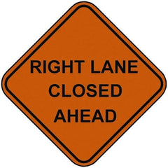 PRO-SAFE - "Right Lane Closed Ahead", 48" Wide x 48" High, Nylon Construction Roadway Signs - Orange, Square, Sign Stand Mount - Eagle Tool & Supply