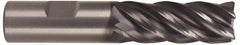 Kennametal - 5/8", 1-1/4" LOC, 5/8" Shank Diam, 3-1/2" OAL, 5 Flute, Solid Carbide Square End Mill - Single End, AlTiN Finish, Spiral Flute, 38° Helix, Right Hand Cut, Right Hand Flute, Series UDDE - Eagle Tool & Supply