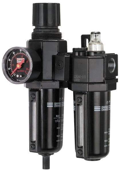 ARO/Ingersoll-Rand - 3/8" NPT Port Standard 2 Piece Filter/Regulator-Lubricator FRL Unit - Metal Bowl, 96 SCFM, 250 Max psi, 9.8" High, Manual Drain - Eagle Tool & Supply