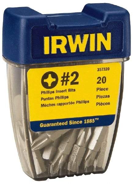 Irwin - #2, Insert Phillips Screwdriver Bit - 1/4" Drive, 1" OAL - Eagle Tool & Supply