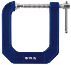 Irwin - Regular-Duty 2" Max Opening, 3-1/2" Throat Depth, Cast Iron Standard C-Clamp - 600 Lb Capacity, 0" Min Opening, Deep Throat - Eagle Tool & Supply