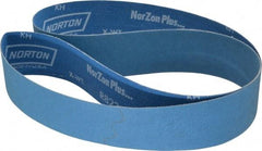 Norton - 2" Wide x 48" OAL, 100 Grit, Zirconia Alumina Abrasive Belt - Zirconia Alumina, Fine, Coated, X Weighted Cloth Backing, Series R823 - Eagle Tool & Supply