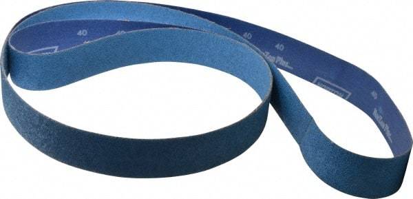 Norton - 2" Wide x 132" OAL, 40 Grit, Zirconia Alumina Abrasive Belt - Zirconia Alumina, Coarse, Coated, Y Weighted Cloth Backing, Series R824 - Eagle Tool & Supply