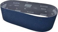 Norton - 4" Wide x 36" OAL, 50 Grit, Zirconia Alumina Abrasive Belt - Zirconia Alumina, Coarse, Coated, Y Weighted Cloth Backing, Dry, Series R821 - Eagle Tool & Supply