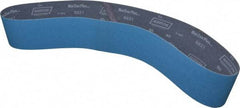 Norton - 4" Wide x 54" OAL, 80 Grit, Zirconia Alumina Abrasive Belt - Zirconia Alumina, Medium, Coated, X Weighted Cloth Backing, Series R821 - Eagle Tool & Supply