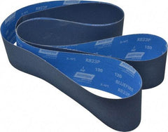 Norton - 4" Wide x 132" OAL, 120 Grit, Zirconia Alumina Abrasive Belt - Zirconia Alumina, Fine, Coated, X Weighted Cloth Backing, Series R823 - Eagle Tool & Supply