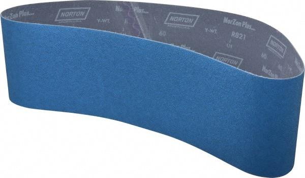 Norton - 6" Wide x 48" OAL, 60 Grit, Zirconia Alumina Abrasive Belt - Zirconia Alumina, Medium, Coated, Y Weighted Cloth Backing, Dry, Series R821 - Eagle Tool & Supply