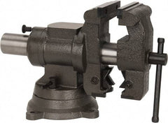 Palmgren - 5-1/8" Jaw Width x 4, 4-1/2" (V-Jaw) Jaw Opening Capacity, 3-1/2" Throat Depth, Bench & Pipe Combination Vise - 1/4 to 3-1/2" Pipe Capacity, Swivel Base, Bolt Down Attachment, Cast Iron (Body), Steel (Jaw Plate) - Eagle Tool & Supply