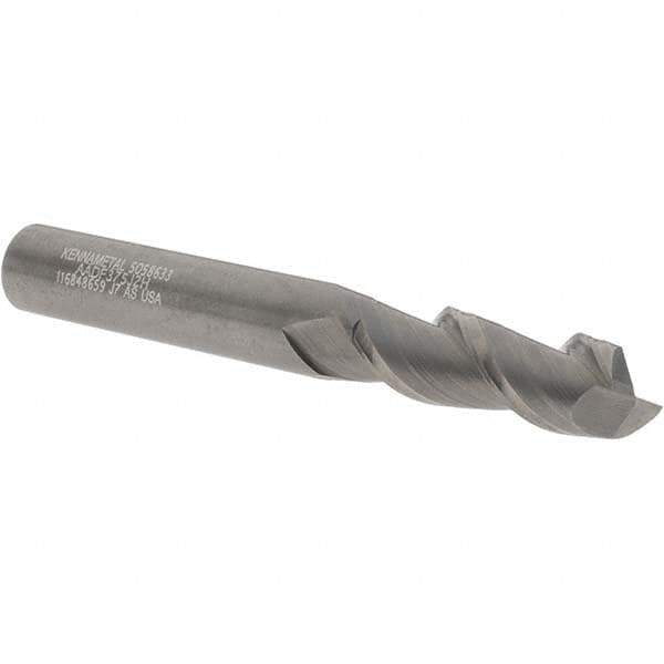 Kennametal - 3/8", 1-1/8" LOC, 3/8" Shank Diam, 3" OAL, 2 Flute, Solid Carbide Square End Mill - Single End, Uncoated, Spiral Flute, 45° Helix, Centercutting, Right Hand Cut, Right Hand Flute, Series AADF - Eagle Tool & Supply