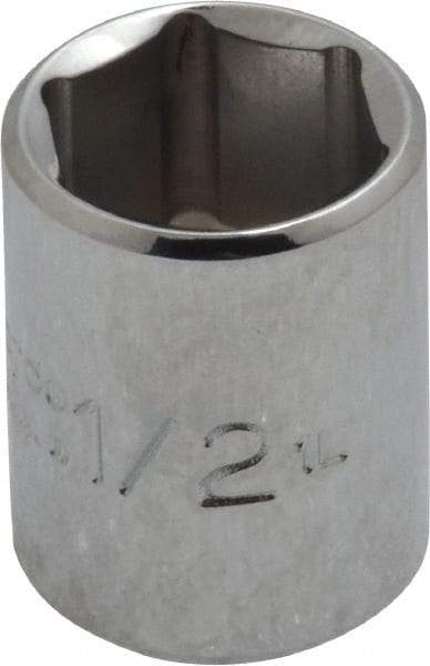 Proto - 1/2", 1/4" Drive, Standard Hand Socket - 6 Points, 7/8" OAL, Chrome Finish - Eagle Tool & Supply