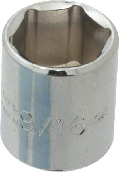 Proto - 9/16", 1/4" Drive, Standard Hand Socket - 6 Points, 7/8" OAL, Chrome Finish - Eagle Tool & Supply