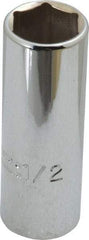 Proto - 1/2", 1/4" Drive, Deep Hand Socket - 6 Points, 2" OAL, Chrome Finish - Eagle Tool & Supply