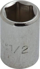 Proto - 1/2", 3/8" Drive, Standard Hand Socket - 6 Points, 1-1/8" OAL, Chrome Finish - Eagle Tool & Supply