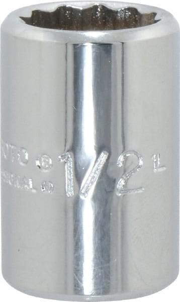 Proto - 1/2", 3/8" Drive, Standard Hand Socket - 12 Points, 1-1/8" OAL, Chrome Finish - Eagle Tool & Supply