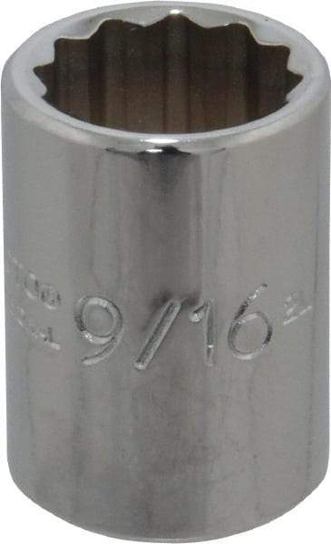 Proto - 9/16", 3/8" Drive, Standard Hand Socket - 12 Points, 1-1/8" OAL, Chrome Finish - Eagle Tool & Supply