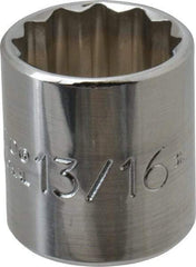 Proto - 13/16", 3/8" Drive, Standard Hand Socket - 12 Points, 1-3/16" OAL, Chrome Finish - Eagle Tool & Supply