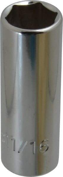 Proto - 11/16", 3/8" Drive, Deep Hand Socket - 6 Points, 2-3/4" OAL, Chrome Finish - Eagle Tool & Supply