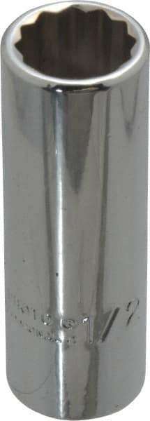 Proto - 1/2", 3/8" Drive, Deep Hand Socket - 12 Points, 2-1/8" OAL, Chrome Finish - Eagle Tool & Supply