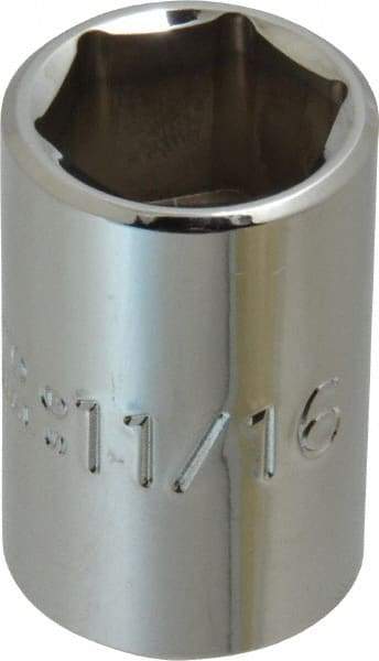 Proto - 11/16", 1/2" Drive, Standard Hand Socket - 6 Points, 1-1/2" OAL, Chrome Finish - Eagle Tool & Supply