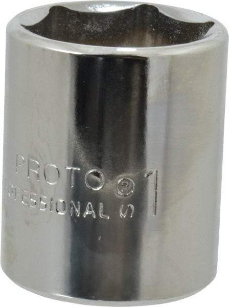 Proto - 1", 1/2" Drive, Standard Hand Socket - 6 Points, 1-9/16" OAL, Chrome Finish - Eagle Tool & Supply