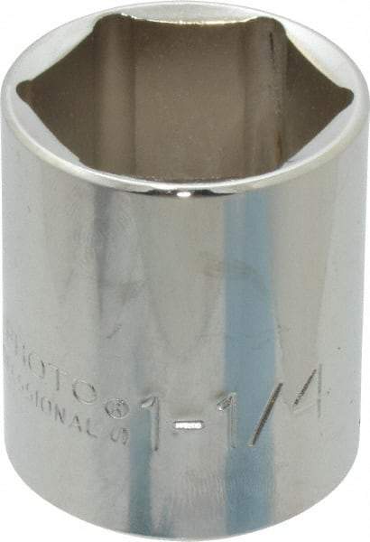 Proto - 1-1/4", 1/2" Drive, Standard Hand Socket - 6 Points, 1-55/64" OAL, Chrome Finish - Eagle Tool & Supply