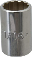 Proto - 11/16", 1/2" Drive, Standard Hand Socket - 12 Points, 1-1/2" OAL, Chrome Vanadium, Chrome Finish - Eagle Tool & Supply