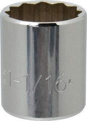 Proto - 1-1/16", 1/2" Drive, Standard Hand Socket - 12 Points, 1-5/8" OAL, Chrome Finish - Eagle Tool & Supply