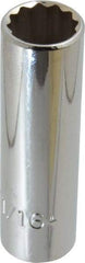 Proto - 11/16", 1/2" Drive, Deep Hand Socket - 12 Points, 3-1/4" OAL, Chrome Finish - Eagle Tool & Supply