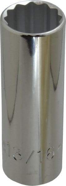 Proto - 13/16", 1/2" Drive, Deep Hand Socket - 12 Points, 3-1/4" OAL, Chrome Finish - Eagle Tool & Supply