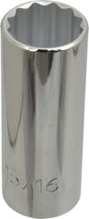 Proto - 15/16", 1/2" Drive, Deep Hand Socket - 12 Points, 3-1/4" OAL, Chrome Finish - Eagle Tool & Supply