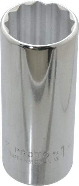 Proto - 1", 1/2" Drive, Deep Hand Socket - 12 Points, 3-1/4" OAL, Chrome Finish - Eagle Tool & Supply