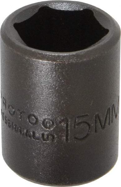 Proto - 3/8" Drive 15mm Standard Impact Socket - 6 Points, 1-3/32" OAL - Eagle Tool & Supply