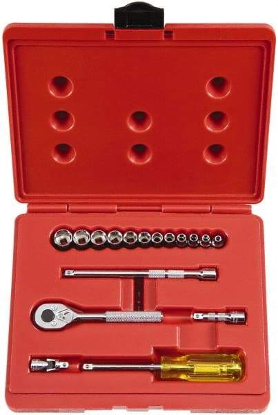 Proto - 17 Piece 1/4" Drive Socket Set - 6 Points, 4mm to 14mm Range, Metric Measurement Standard - Eagle Tool & Supply