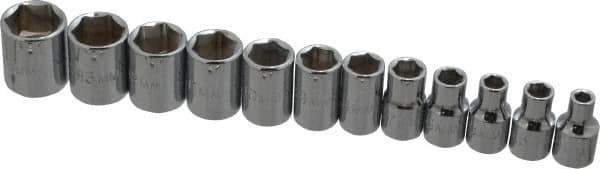 Proto - 12 Piece 1/4" Drive Socket Set - 6 Points, 4mm to 14mm Range, Metric Measurement Standard - Eagle Tool & Supply