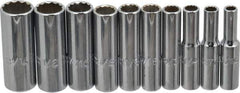 Proto - 10 Piece 1/4" Drive Deep Well Socket Set - 12 Points, 3/16" to 9/16" Range, Inch Measurement Standard - Eagle Tool & Supply