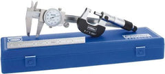 Fowler - 4 Piece, Machinist Caliper and Micrometer Tool Kit - 0 to 6 Inch Caliper, 1 Inch Micrometer, 0.0001 Inch Graduation - Eagle Tool & Supply