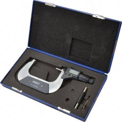 Fowler - 3 to 4 Inch Range, 0.0001 Inch Resolution, Standard Throat, IP54 Electronic Outside Micrometer - 0.0002 Inch Accuracy, Friction Thimble, 357 Battery, Data Output, Includes Case and Wrench - Eagle Tool & Supply