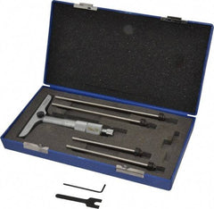 Fowler - 0 to 4" Range, 4 Rod, Satin Chrome Finish Mechanical Depth Micrometer - Ratchet Stop Thimble, 4" Base Length, 0.001" Graduation, 0.176" Rod Diam - Eagle Tool & Supply