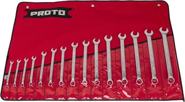 Proto - 15 Piece, 7 to 21mm, 12 Point, Combination Wrench Set - Metric System of Measurement, Satin Finish, Comes in Nylon Roll - Eagle Tool & Supply