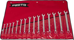 Proto - 15 Piece, 7 to 21mm, 12 Point, Combination Wrench Set - Metric System of Measurement, Satin Finish, Comes in Nylon Roll - Eagle Tool & Supply