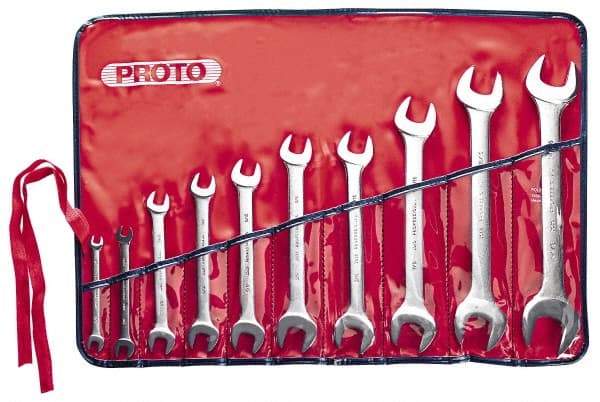 Proto - 10 Piece, 1/4" x 5/16" to 1-1/16" x 1-1/8", Open End Wrench Set - Inch Measurement Standard, Satin Finish, Comes in Nylon Roll - Eagle Tool & Supply