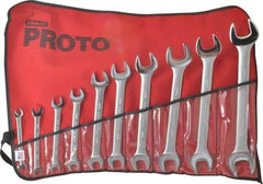 Proto - 10 Piece, 6mm x 7mm to 24mm x 26mm, Open End Wrench Set - Metric Measurement Standard, Satin Finish, Comes in Nylon Roll - Eagle Tool & Supply