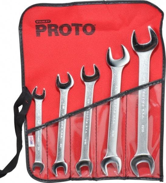 Proto - 5 Piece, 3/8" x 7/16" to 13/16" x 7/8", Open End Wrench Set - Inch Measurement Standard, Satin Finish, Comes in Nylon Roll - Eagle Tool & Supply